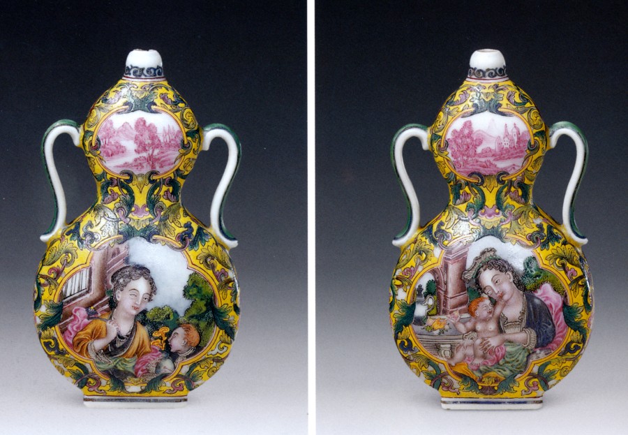 Enamel Gourd Shaped Vase with Two Ears and Western Figures, Qianlong period