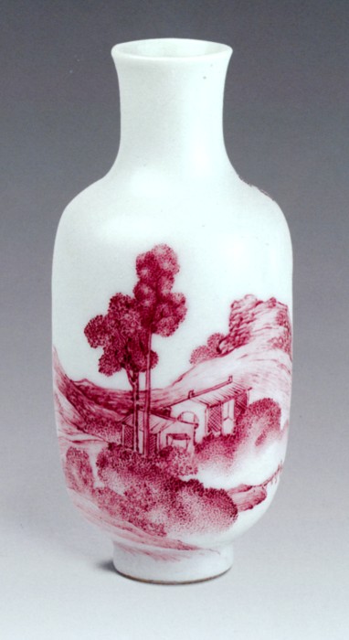 Qianlong period, Enamel Vase with puce Landscape Pattern