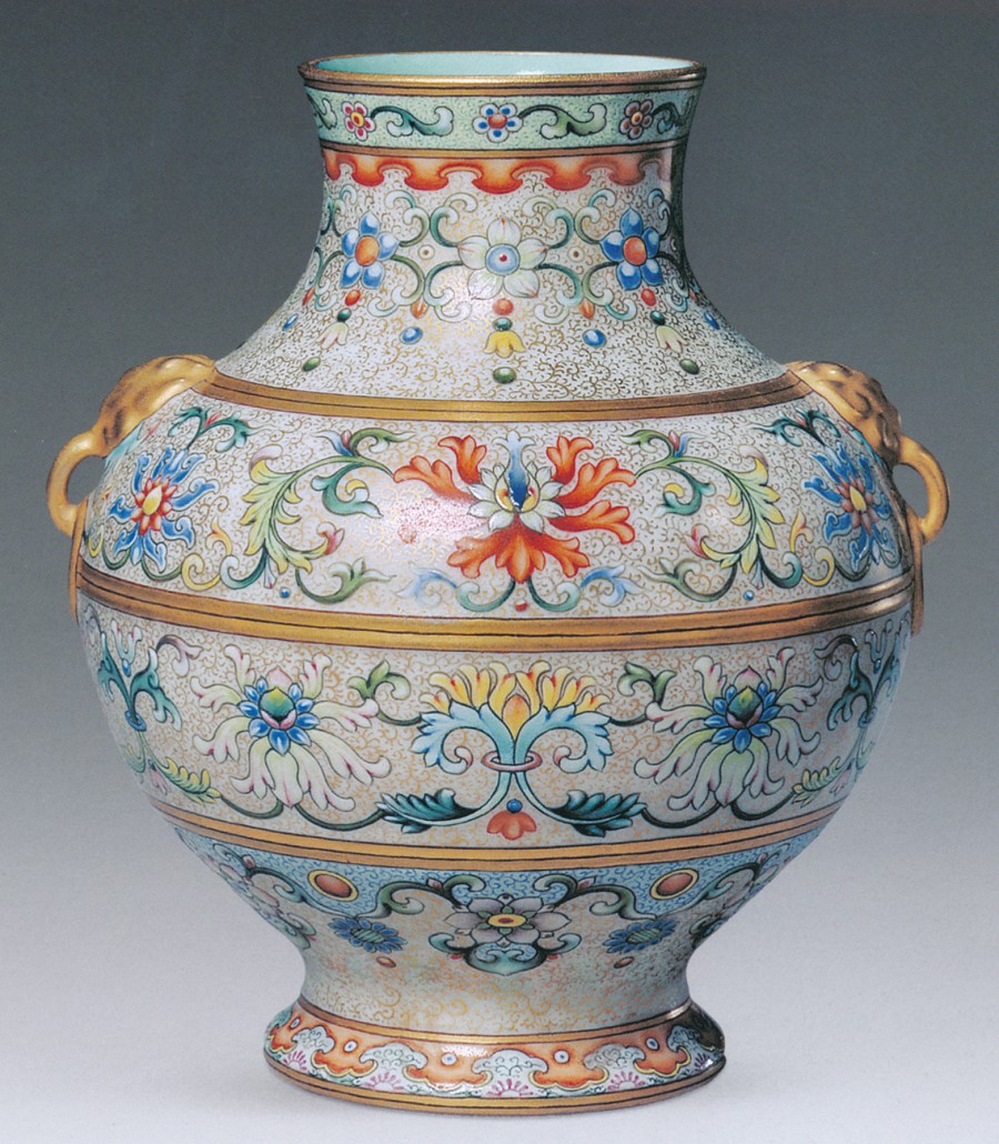 Double-eared Enamel Vase with Lotus Pattern, Qianlong period