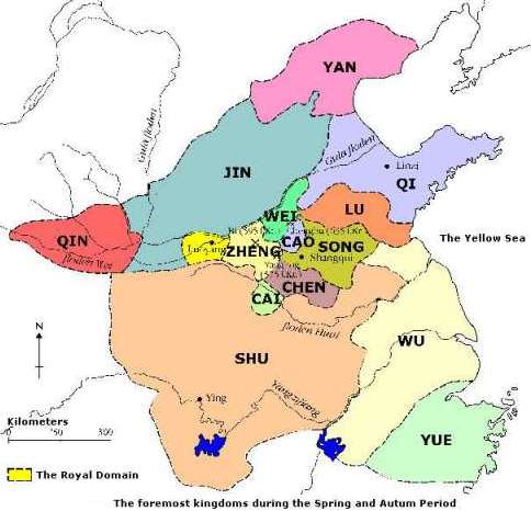 Map of China during the spring and autumn period 770-481 BC