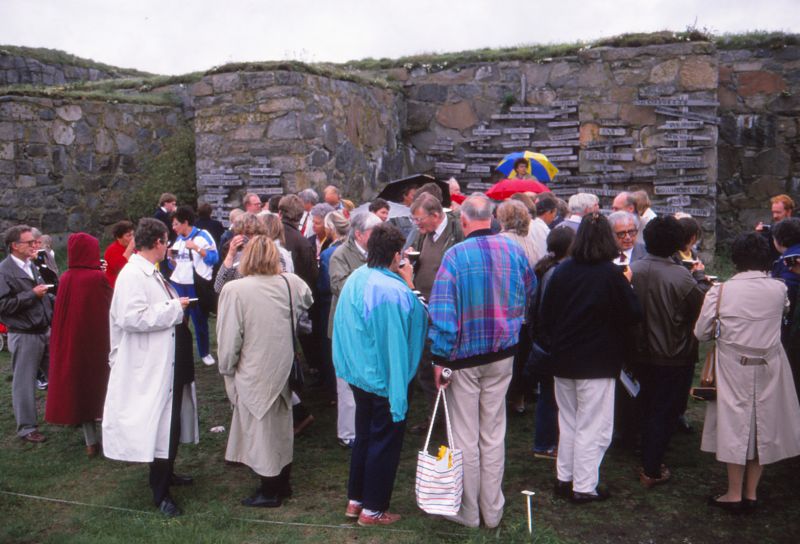 Crowd in front of the sponsor's lists