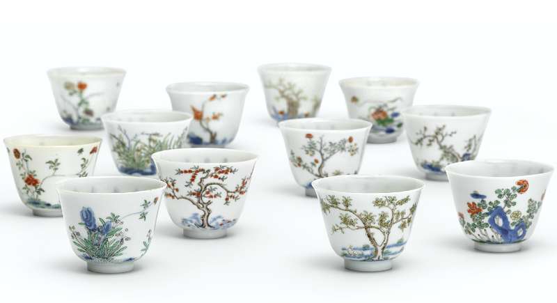 Set of twelve ducai 'month' cups, Kangxi mark and of the period