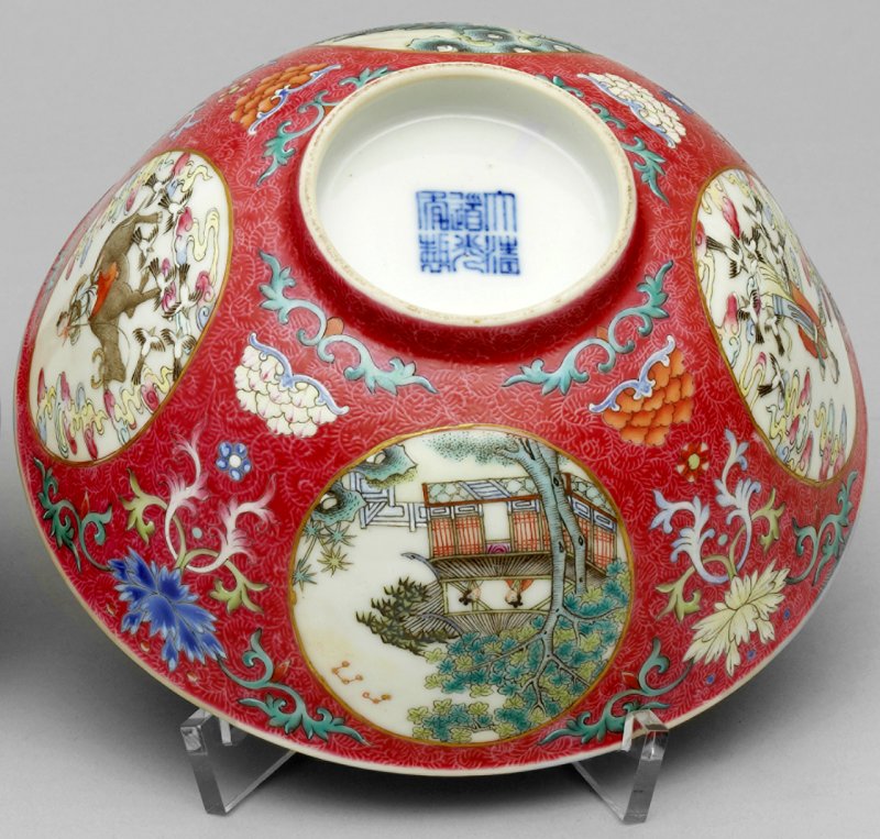 Details about   Chinese Old Marked Underglaze Red Lotus and Petals Porcelain Chicken-Heart Bowl 