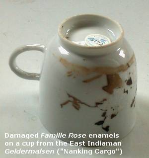 Damaged <I>Famille Rose</I> enamels on 18th century Chinese porcelain