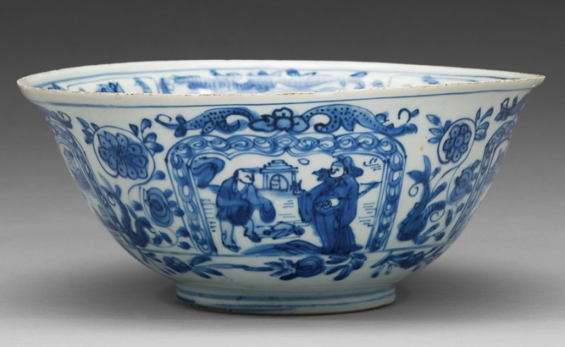 Antique Japanese Porcelain Bowl Blue and White Harbor /& Lanscape 19th //20th c.